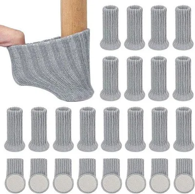 Produktbild von Famanu Stuhlsocken 24 Stück - Sehr elastisch, mit Filzgleitern - Ideale Möbelbodenschutz (Grau)