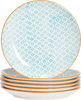 Produktbild von Nicola Spring handbedruckte Essteller – 25,5 cm – Blau – 6er-Pack