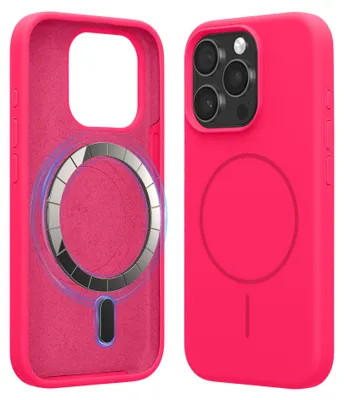 Produktbild von kwmobile Handyhülle für Apple iPhone 15 Pro - Hülle für MagSafe - Hülle für iPhone 15 Pro Case - Silikon Rückseite magnetisch in Neon Pink