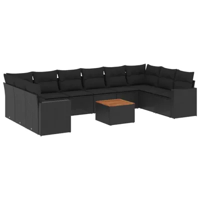 Immagine prodotto di vidaXL Set di divani da giardino da 11 pezzi con cuscini in polirattan nero