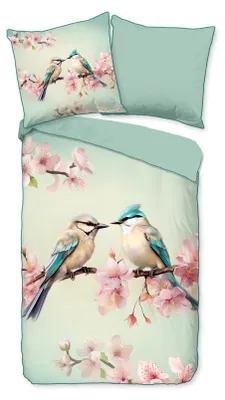 Immagine prodotto di Copripiumino Descanso 155x220 + 1* 80x80 cm - Due uccelli su un ramo fiorito