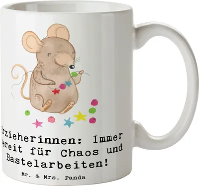Produktbild von Mr. & Mrs. Panda Kaffeetasse Erzieherin Chaos - Weiß - Geschenk, Fürsorge, Trinkbecher, Kaffeepott, Kinder, Bildung, Tasse, Berufsalltag, Becher, Kinderbetreuung, Beruf