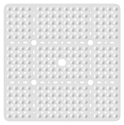 Obrázek produktu pro Protiskuzová podložka do sprchy, rozměr 70x70 cm, čtvercová, PVC, s přísavkami, s otvory pro odtok vody, vhodná pro praní v pračce, bílá