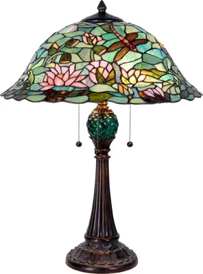 Zdjęcie produktu dla Clayre & Eef Tiffany Lampa stołowa Ø 47x60 cm zielono-brązowa szklana ważka