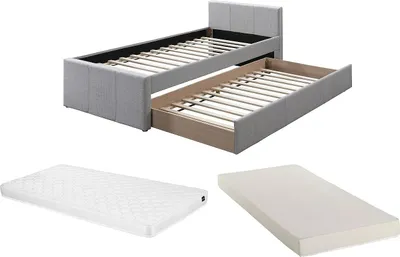 Produktbild von Ausziehbett 90 x 190 cm + Matratze - Stoff - Grau - DORITALO