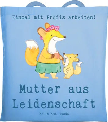 Produktbild von Mr. & Mrs. Panda Jutebeutel Mutter Leidenschaft - Sky Blue - Geschenk, Tasche, Schultasche, totebag, Tragetasche, Shopping, Laptoptasche