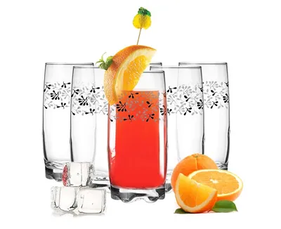 Obrázok produktu pre 6 dlhých pohárov na nápoje 350 ml s motívom listov Poháre na vodu Poháre na pitie Poháre na džús