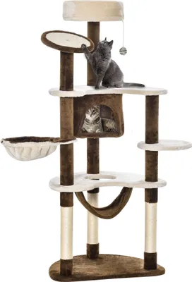 Produktbild von Kratzbaum XXL Katzenbaum 153H cm mit Katzenhöhle Hängematte Kletterbaum für Katzen Plüsch Braun für Spiel & Entspannung, Braun, 65 CM