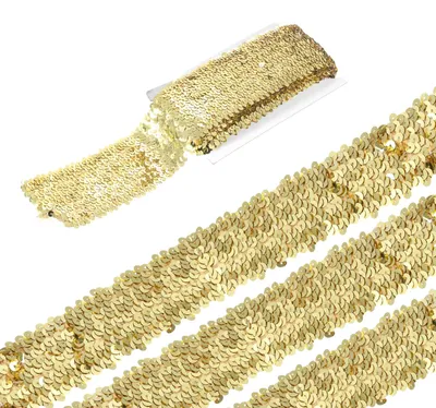 Elastisches Paillettenband, flach, 4,5 m, gold, für Basteln & Nähen