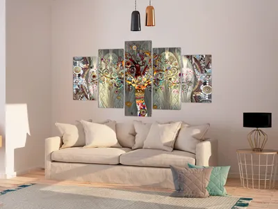 Produktbild von Akustikbild Gustav Klimt Baum des Lebens 200x100 cm Bilder Akustikschaum Hochleistungsschallabsorber Schallschutz Leinwand 5 tlg Wandbild Raumakustik Schalldämmung Abstrakt l-A-0005-b-n