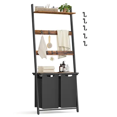 Obrázek produktu pro Koš na prádlo VASAGLE s žebříkem na ručníky, věšák na ručníky se sběračem prádla, 2 x 46 L