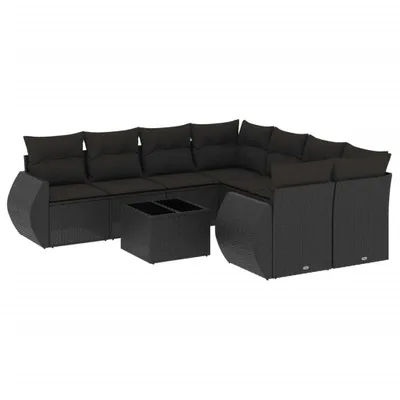 Produktbild von vidaXL 9-tlg. Garten-Sofagarnitur mit Kissen Schwarz Poly Rattan