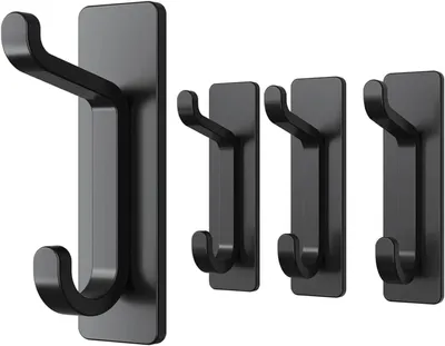 Imagen del producto de Ganchos autoadhesivos para pared, soporte para toallas para baño y cocina, perchero autoadhesivo, no requiere taladrar, color negro, paquete de 4 unidades
