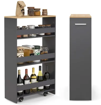 Image de Étagère murale FANTASK, 20 cm de large, 47,5 x 20 x 80,5 cm, étagère étroite pour la cuisine avec poignée