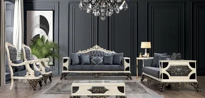 Produktbild von Casa Padrino Luxus Barock Wohnzimmer Set Blau / Weiß / Bronze / Gold - 2 Barock Sofas & 2 Barock Sessel & 1 Barock Couchtisch - Luxus Wohnzimmer Möbel im Barockstil - Barock Möbel