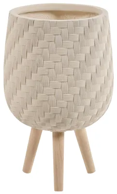 Produktbild von BELIANI Blumentopf mit Beinen Hellbeige Magnesium u. Glasfaser 48 cm Hoch Rund Modernes Strukturiertes Design Blumenständer Indoor & Outdoor