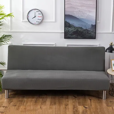 Produktbild von Sofa-Bezug, Stretch-Sofa-Bettbezug , Anti-Rutsch-Schutz für Couch ohne Armlehnen, Elasthan-Jacquard-Stoffbezug Futonbezug, silbergrau