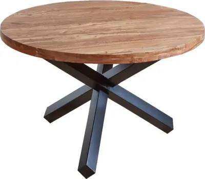 Produktbild von Runder Esszimmertisch 130 cm Runa, Akazienholz massiv, Esstisch naturfarben, Sternfuß aus Metall Mattschwarz, Holztisch mit aufgedoppelter Tischplatte 50mm (25+25mm)