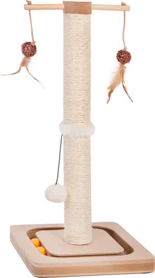 Produktbild von Kratzstamm Charly · Kratzsäule mit Spielschiene · Beige · ca. 29 x 29 x 65 cm