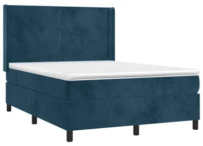 Zdjęcie produktu dla vidaXL Łóżko sprężynowe z materacem ciemnoniebieskie 140x190 cm aksamitne
