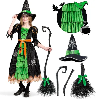 Produktbild von Spooktacular Creations Hexe Kostüm Mädchen Grün 3-teiliges Halloween Set Kleinkind bis