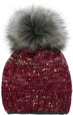 Produktbild von styleBREAKER Damen Strick Bommelmütze bunt gemustert mit Glitzerfaden und Fleece Futter, Winter Fellbommel Mütze 04024178