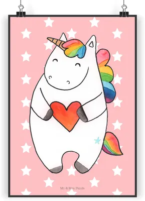 Produktbild von Mr. & Mrs. Panda Bild Einhorn Herz DIN A4 - Rot Pastell - Geschenk, Unicorn, wandkunst, Wandbild, Einhörner, Anders, Plakat, Lustig, drucke, wanddeko