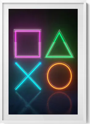 Produktbild von Gamer-Symbole - Konsolenpad-Zeichen– Wandbild mit Rahmen – Gerahmtes Bild  – Wanddekoration – 70x100 cm –  Weiß Rahmen