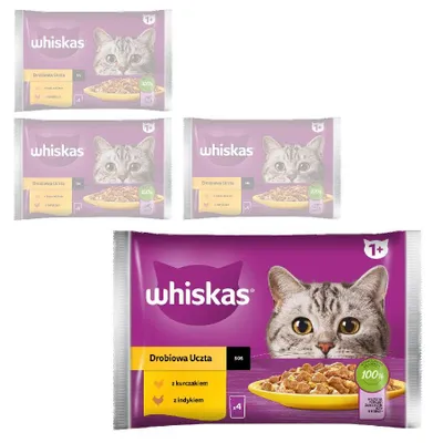Zdjęcie produktu dla WHISKAS Adult Drobiowa Uczta 16x85g Mokra Karma Dla Kota w Sosie Kawałki z Kurczakiem i Indykiem