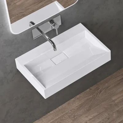 Produktbild von doporro Waschbecken Aufsatzwaschbecken Mineralguss Hängewaschbecken Waschtisch matt weiß 60x46x11cm ohne Armaturloch inkl. Ablaufgarnitur Colossum19