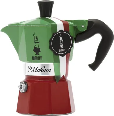 Immagine prodotto di Italian coffee maker - BIALETTI - La Mokina Italia - Suitable for all hobs except induction - 1 cup - 40 ml - Green / Red