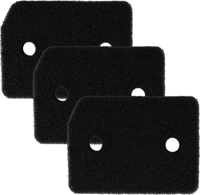 Three black foam filters are stacked on a white background.