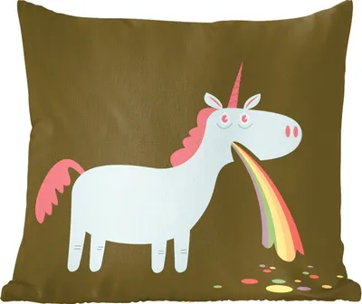 Produktbild von MuchoWow® Zierkissen Sofakissen Wohnzimmer Dekokissen 50x50 cm Eine Illustration eines Einhorns, das sich erbricht - Mädchen - Kinder - Kinder - Komfort - Sofakissen