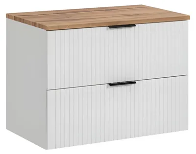 Immagine prodotto di Set da bagno NOXERA 80 cm - Mobile sottolavabo sospeso bianco opaco e piano per lavabo in rovere wotan