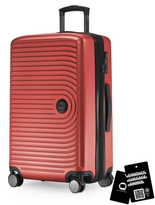 Image de Valise moyenne + badge numérique, valise de voyage extensible Check-In Bagages Valise à roulettes 90L sangle 158 cm double roulettes Trolley TSA,Rouge