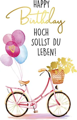 Produktbild von Glückwunschkarte Happy Birthday Fahrrad mit Luftballons Hoch sollst Du leben bunt ca 14,6 x 10,4  cm