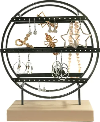 Produktbild von Schmuckständer Ohrring Schmuckhalter „Kreisform“ mit Holzstandfuss schwarz