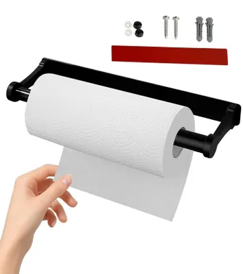 Keukenrolhouder ohne Bohren, schwarz, Edelstahl, 32×10,5 cm