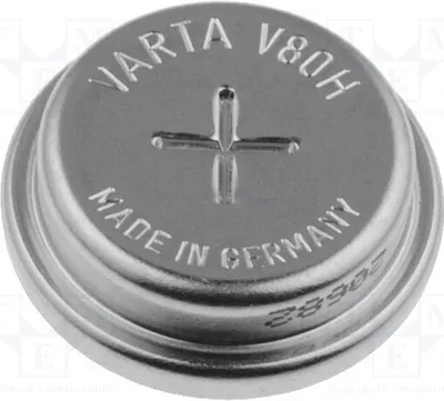 Immagine prodotto di 1 batteria: Ni-MH V80H, a bottone, 1,2V, diametro 15,4 x 5,8 mm, codice 55608101501, capacità 80 mAh