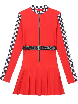 Produktbild von Damen Rennfahrer-Kostüm Gr. M – Slim Fit Langarm Minikleid mit Zipper & Gürtel für Halloween, Fasching, Karneval & Party