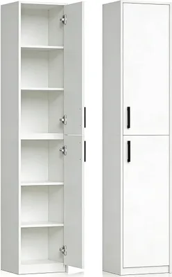 Imagen del producto de Estantería con 6 compartimentos y 2 puertas, de 35x35x180 cm, color blanco