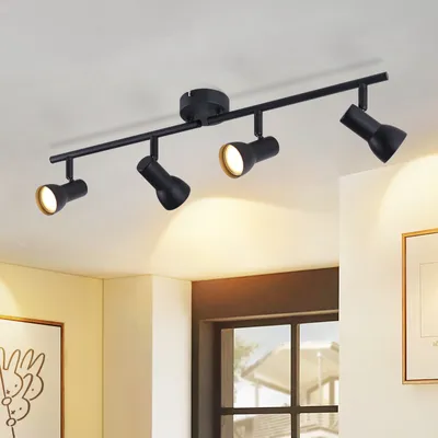 Produktbild von ZMH Deckenstrahler 4 Flammig Deckenleuchte Wohnzimmer Schwarz Deckenlampe Modern Design Strahler Innen Metall GU10 Deckenspots 350°Schwenkbar Spots für Schlafzimmer Flur Küche(Ohne Leuchtmittel)