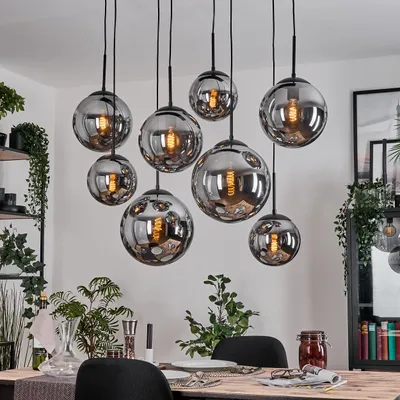 Produktbild von Fossobiubo Hängelampe aus Metall/Glas in Schwarz/Rauchfarben, 8 x E27