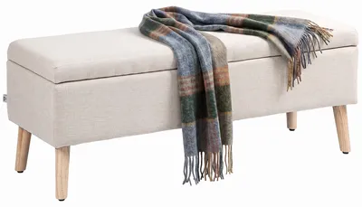 Obrázek produktu pro HOMCOM Lavička s úložným prostorem, skandinávský styl, polyester, dřevo, béžová barva