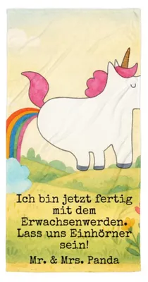 Produktbild von Mr. & Mrs. Panda Strandtuch Einhorn Pupsen Design - Weiß - Geschenk, Regenbogen, Unicorn, Spaß, Frottee-Handtuch, Reisehandtuch, Freundin, Großes Handtuch, Lustig