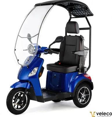 Produktbild von Seniorenmobil Veleco Draco - Dach mit Windschutzscheibe - Kapitänssitz mit Rückenlehne - Lithium Akku - Elektromobil - 800 W E-Roller - (Blau)