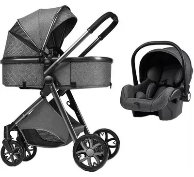 Imagen del producto de Cochecito 3 en 1 para bebé, combinado: asiento de coche, moisés y silla alta. Sistema trio reversible y ajustable. Alta calidad. Ruedas antipinchazos. Color gris