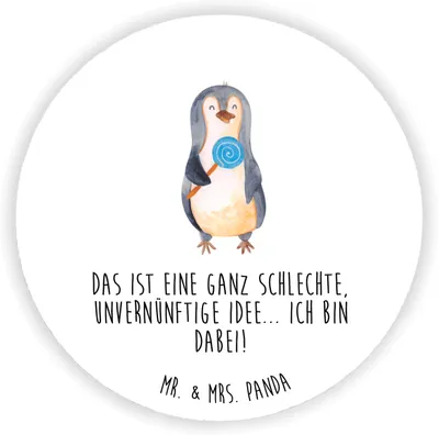 Produktbild von Mr. & Mrs. Panda Rund Magnet Pinguin Lolli - Weiß - Geschenk, Spruch, Unvernünftig, Süßigkeiten, zettelhalter, für kühlschrank, Pinguine, pinnwand, Kühlschrankmagnet