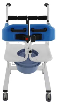 Immagine prodotto di Sedia a rotelle per WC con sollevatore - Sedia di trasferimento idraulica - Per carichi pesanti - Sostegno completo del corpo - Assistenza e trasferimento dal letto - Blu
