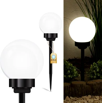 Produktbild von LUMILED Solar Gartenleuchte Solarlampe Solarkugeln für Garten Leuchtkugel Kugel mit Erdspieß Dämmerungssensor LED IP44 Kaltweiß ∅15 1 Stück